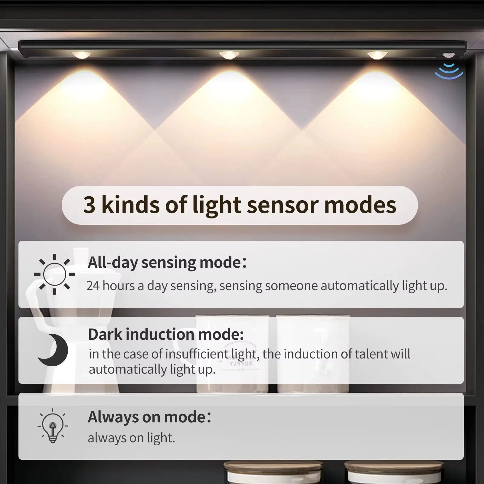 Ultra-Thin Wireless Cabinet Light — Motion Sensor, 3 Colors, Dimmable