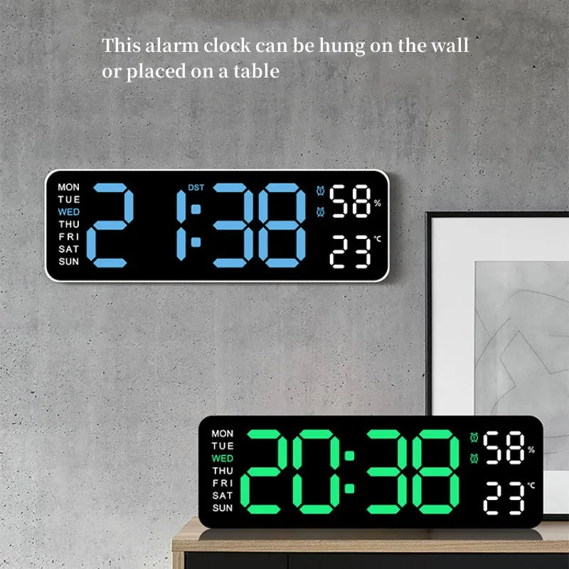 Large Digital Wall Clock — LED Display, Temperature, Humidity & Auto Dimmer