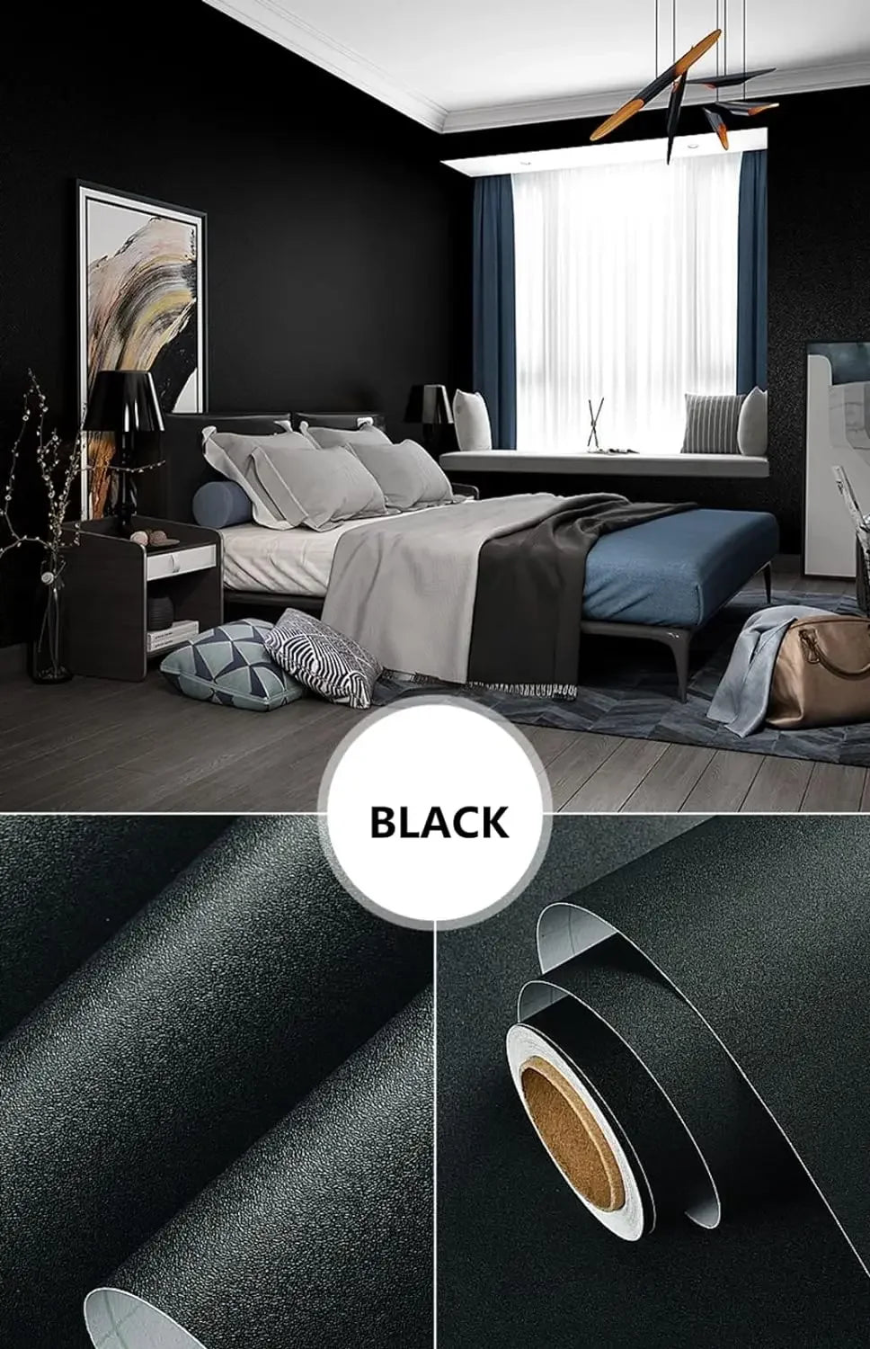 Matte Black Self-Adhesive Wallpaper — Waterproof & Removable