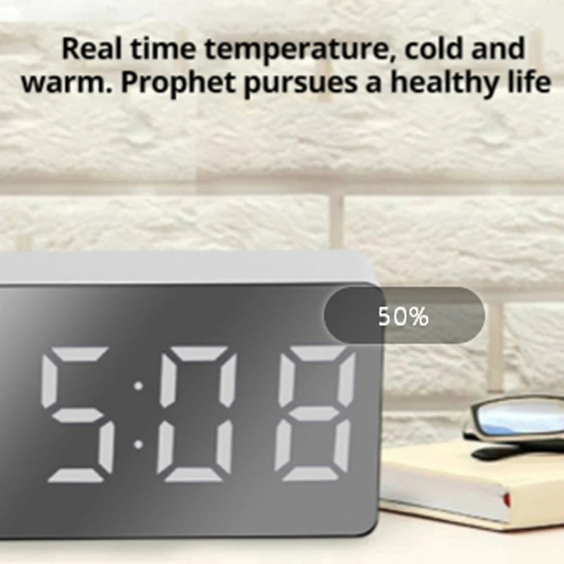 LED Mirror Alarm Clock — Digital Display with Night Light & USB Power