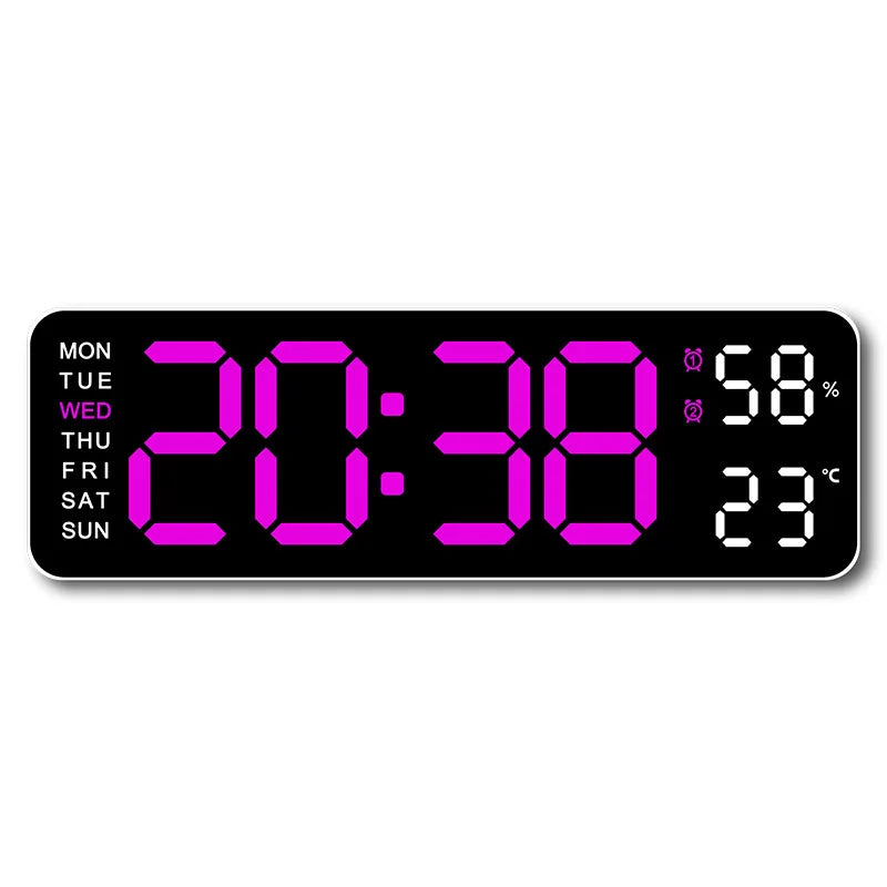 Large Digital Wall Clock — LED Display, Temperature, Humidity & Auto Dimmer
