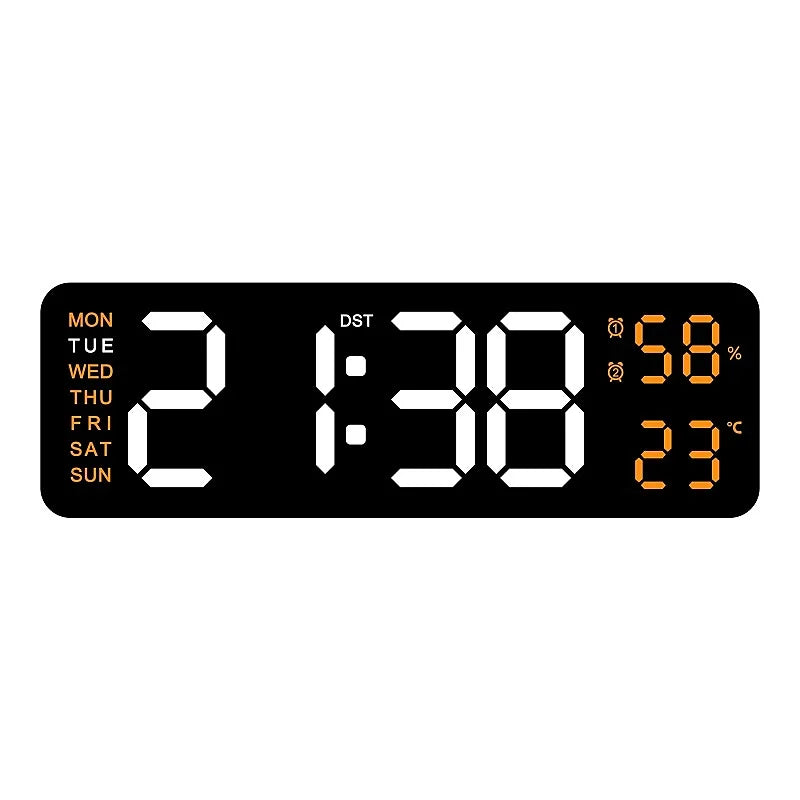 Large Digital Wall Clock — LED Display, Temperature, Humidity & Auto Dimmer