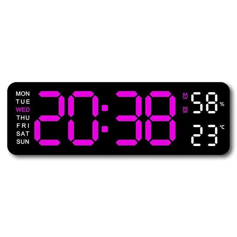 Large Digital Wall Clock — LED Display, Temperature, Humidity & Auto Dimmer
