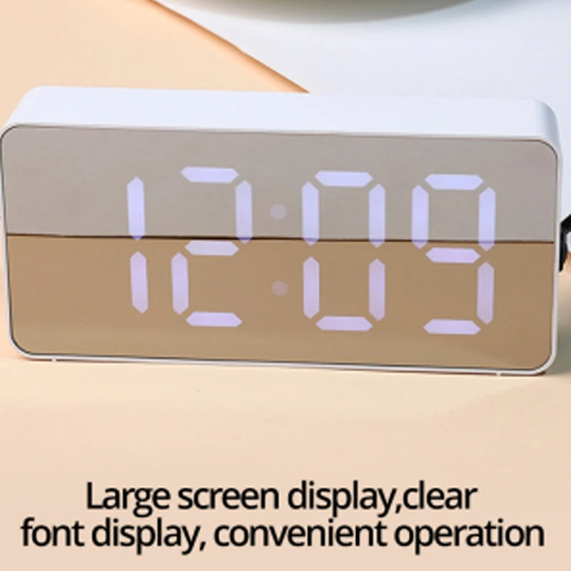 LED Mirror Alarm Clock — Digital Display with Night Light & USB Power