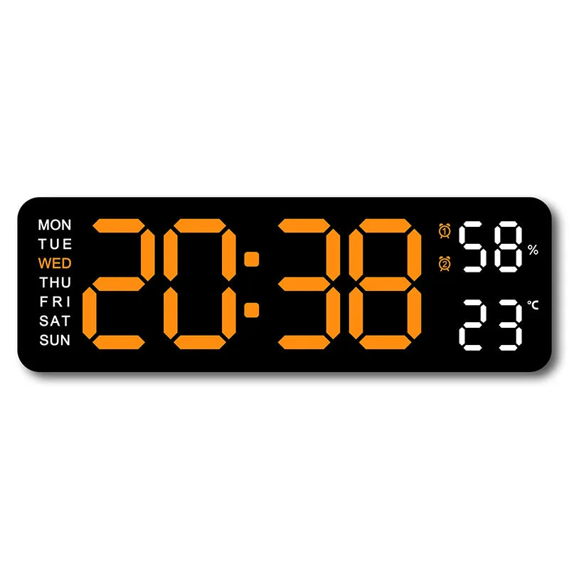 Large Digital Wall Clock — LED Display, Temperature, Humidity & Auto Dimmer