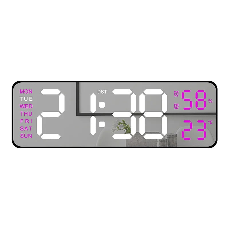 Large Digital Wall Clock — LED Display, Temperature, Humidity & Auto Dimmer