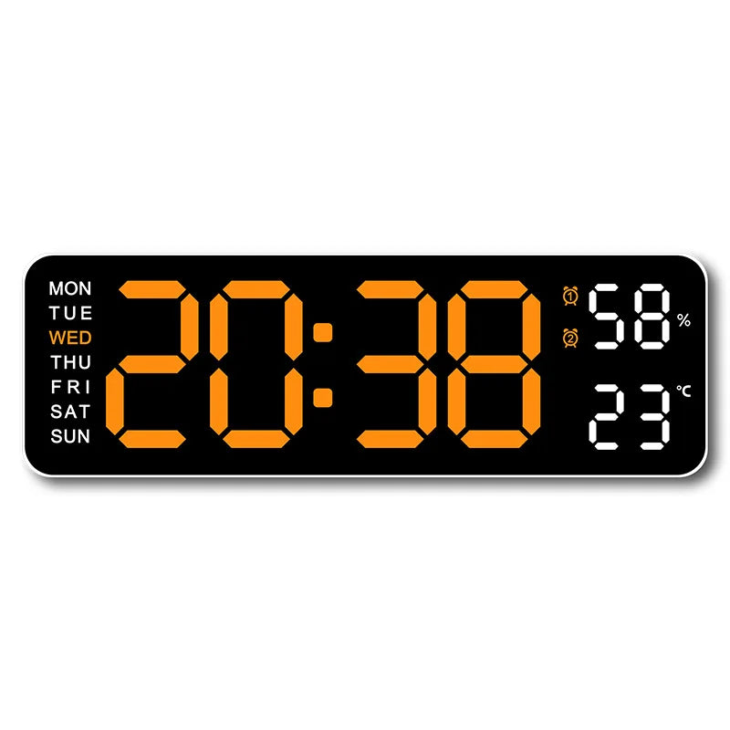 Large Digital Wall Clock — LED Display, Temperature, Humidity & Auto Dimmer