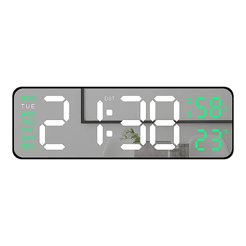 Large Digital Wall Clock — LED Display, Temperature, Humidity & Auto Dimmer