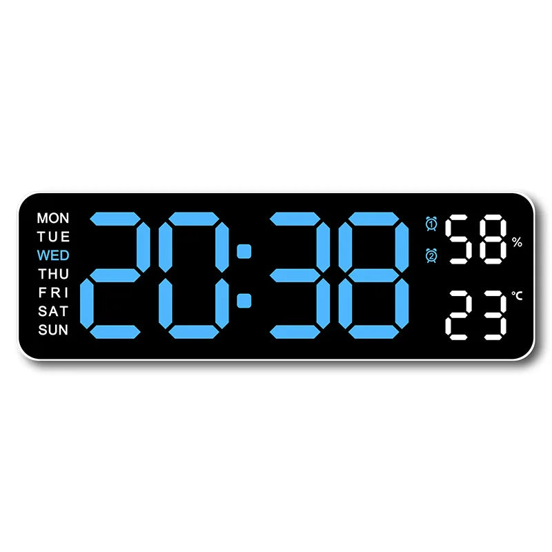 Large Digital Wall Clock — LED Display, Temperature, Humidity & Auto Dimmer