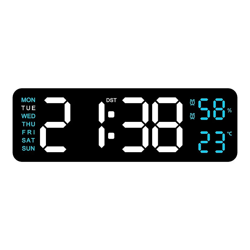 Large Digital Wall Clock — LED Display, Temperature, Humidity & Auto Dimmer