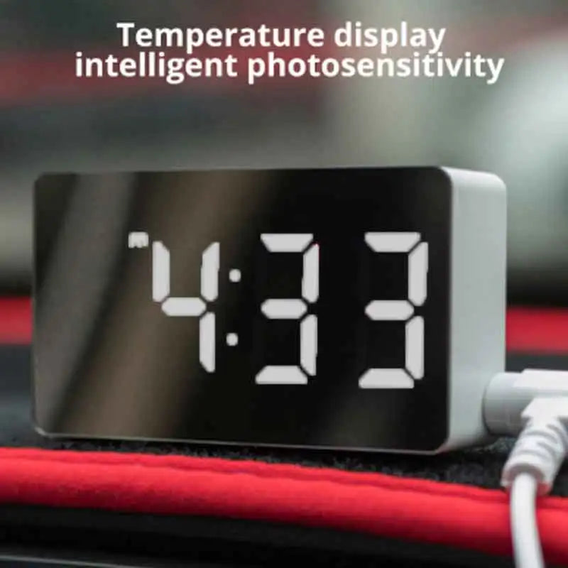 LED Mirror Alarm Clock — Digital Display with Night Light & USB Power