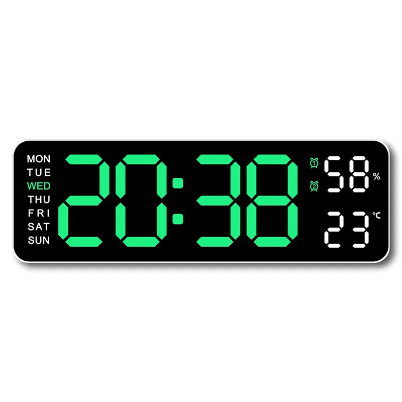 Large Digital Wall Clock — LED Display, Temperature, Humidity & Auto Dimmer