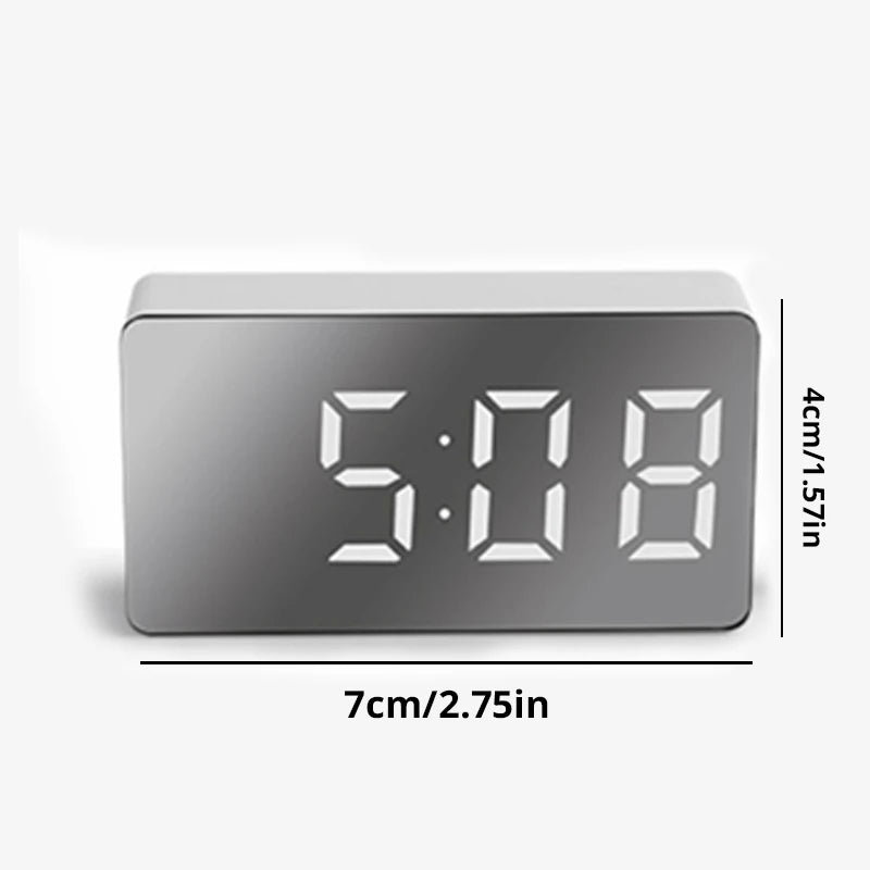 LED Mirror Alarm Clock — Digital Display with Night Light & USB Power