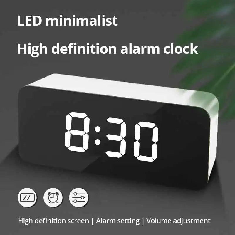 LED Mirror Alarm Clock — Digital Display with Night Light & USB Power