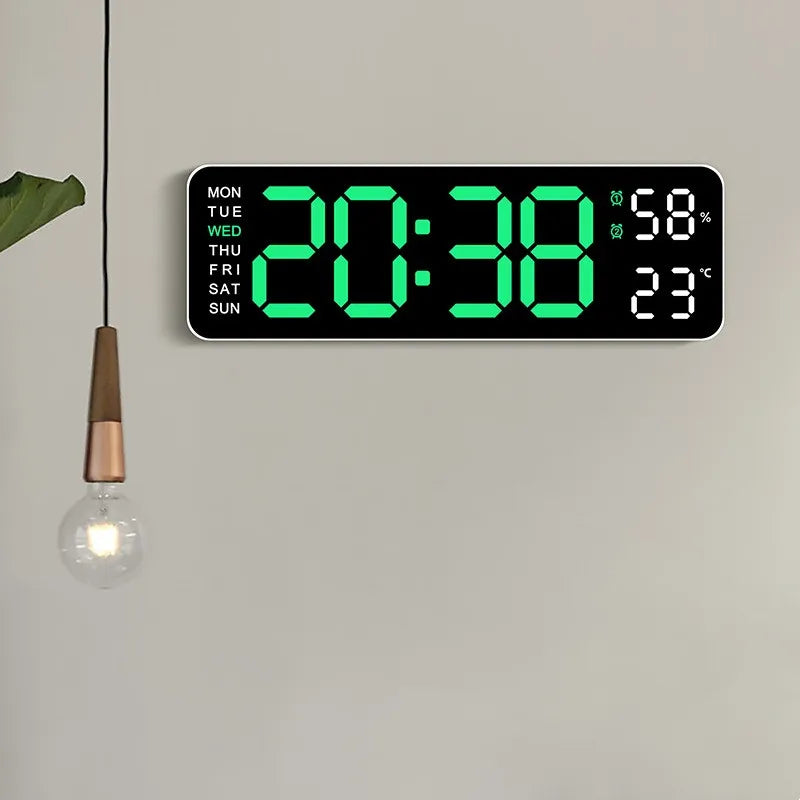 Large Digital Wall Clock — LED Display, Temperature, Humidity & Auto Dimmer