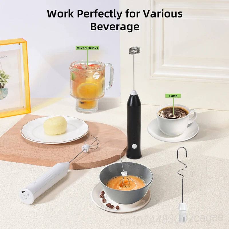 Rechargeable Electric Milk Frother — 3 Speed Settings