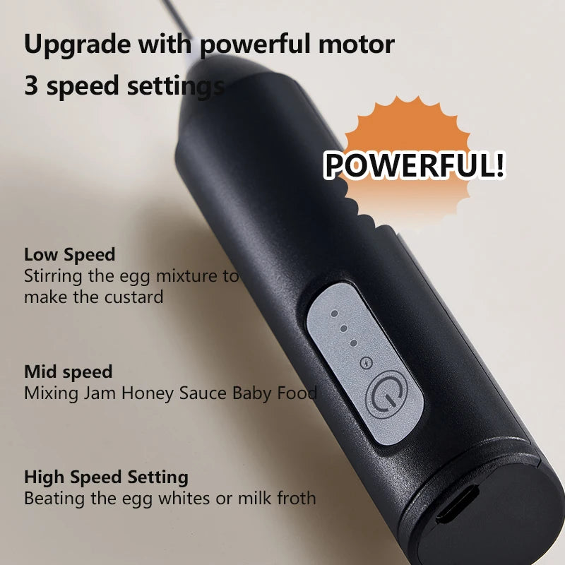 Rechargeable Electric Milk Frother — 3 Speed Settings