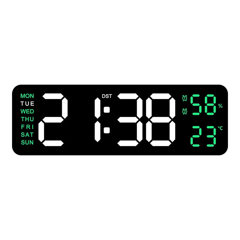 Large Digital Wall Clock — LED Display, Temperature, Humidity & Auto Dimmer