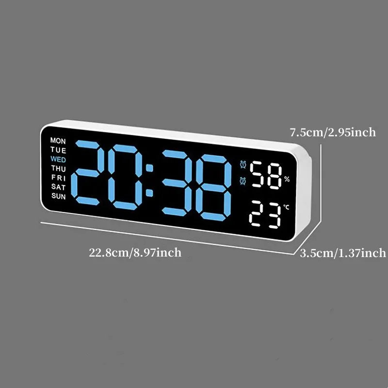 Large Digital Wall Clock — LED Display, Temperature, Humidity & Auto Dimmer
