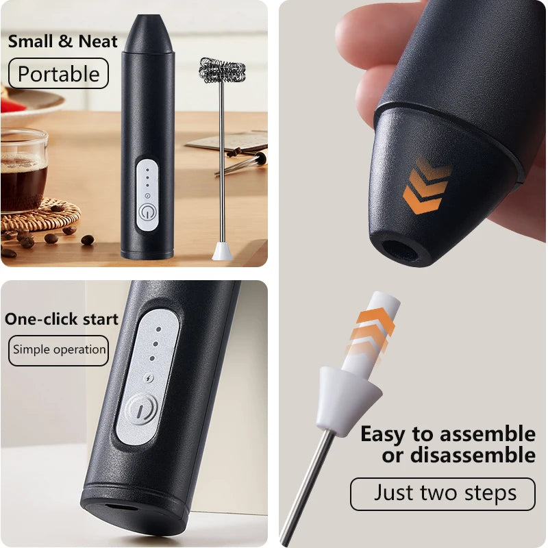 Rechargeable Electric Milk Frother — 3 Speed Settings