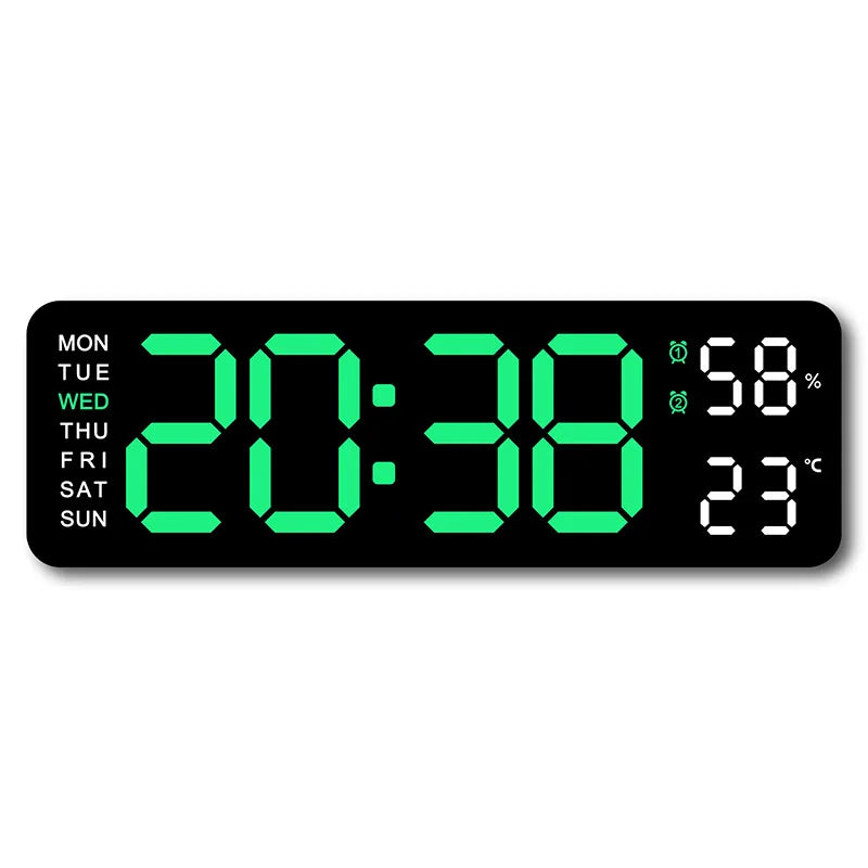 Large Digital Wall Clock — LED Display, Temperature, Humidity & Auto Dimmer