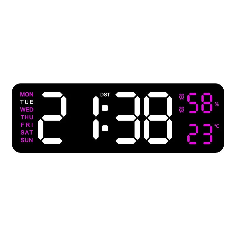 Large Digital Wall Clock — LED Display, Temperature, Humidity & Auto Dimmer