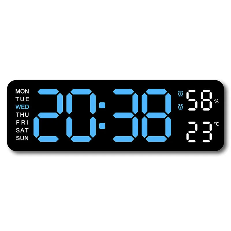 Large Digital Wall Clock — LED Display, Temperature, Humidity & Auto Dimmer
